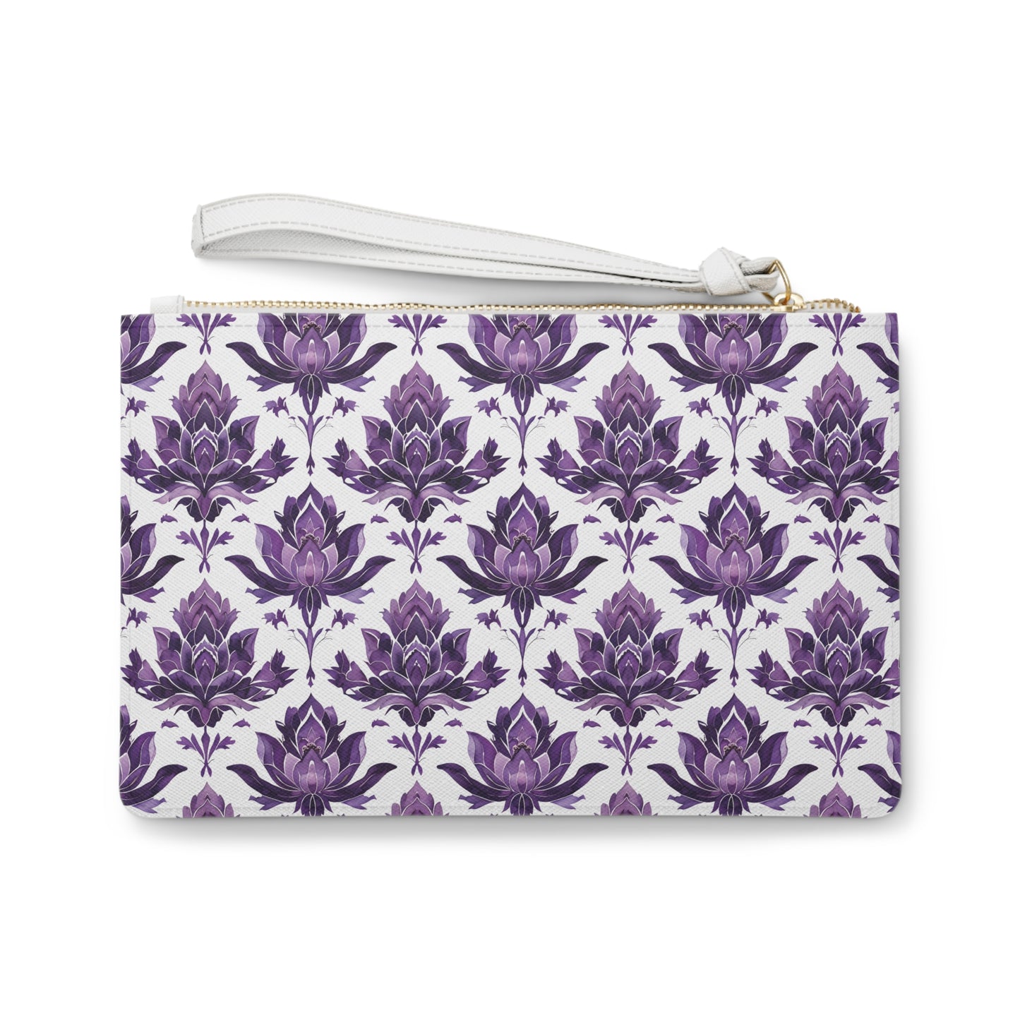 Lotus Peace Diva Clutch Bag — Purple Floral Wristlet Purse