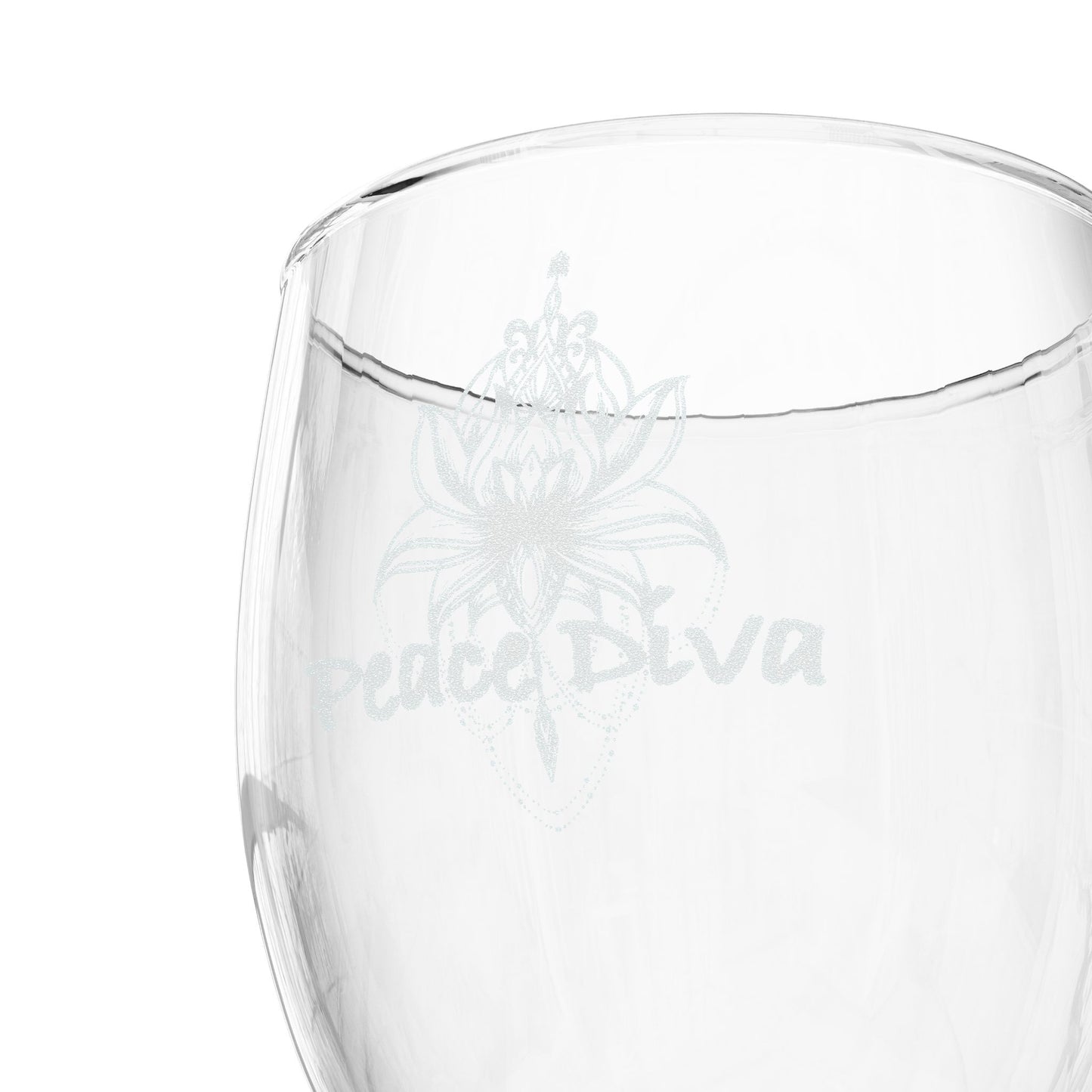 Stemmed Wine Glass, Peace Diva Engraving