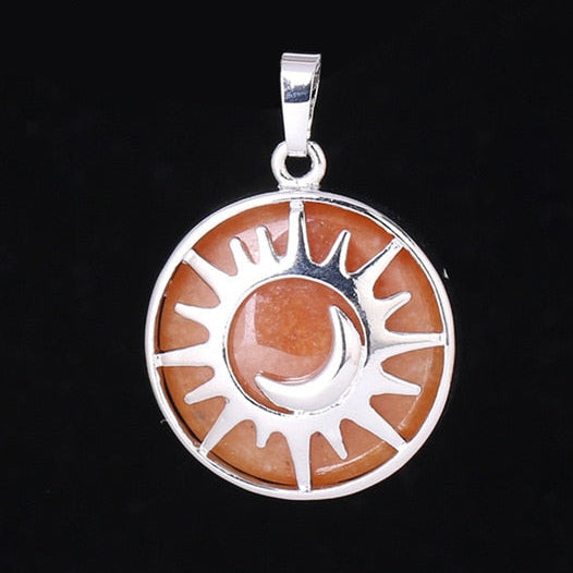 Sun & Moon Pendant Reiki Healing Natural Stone Necklace