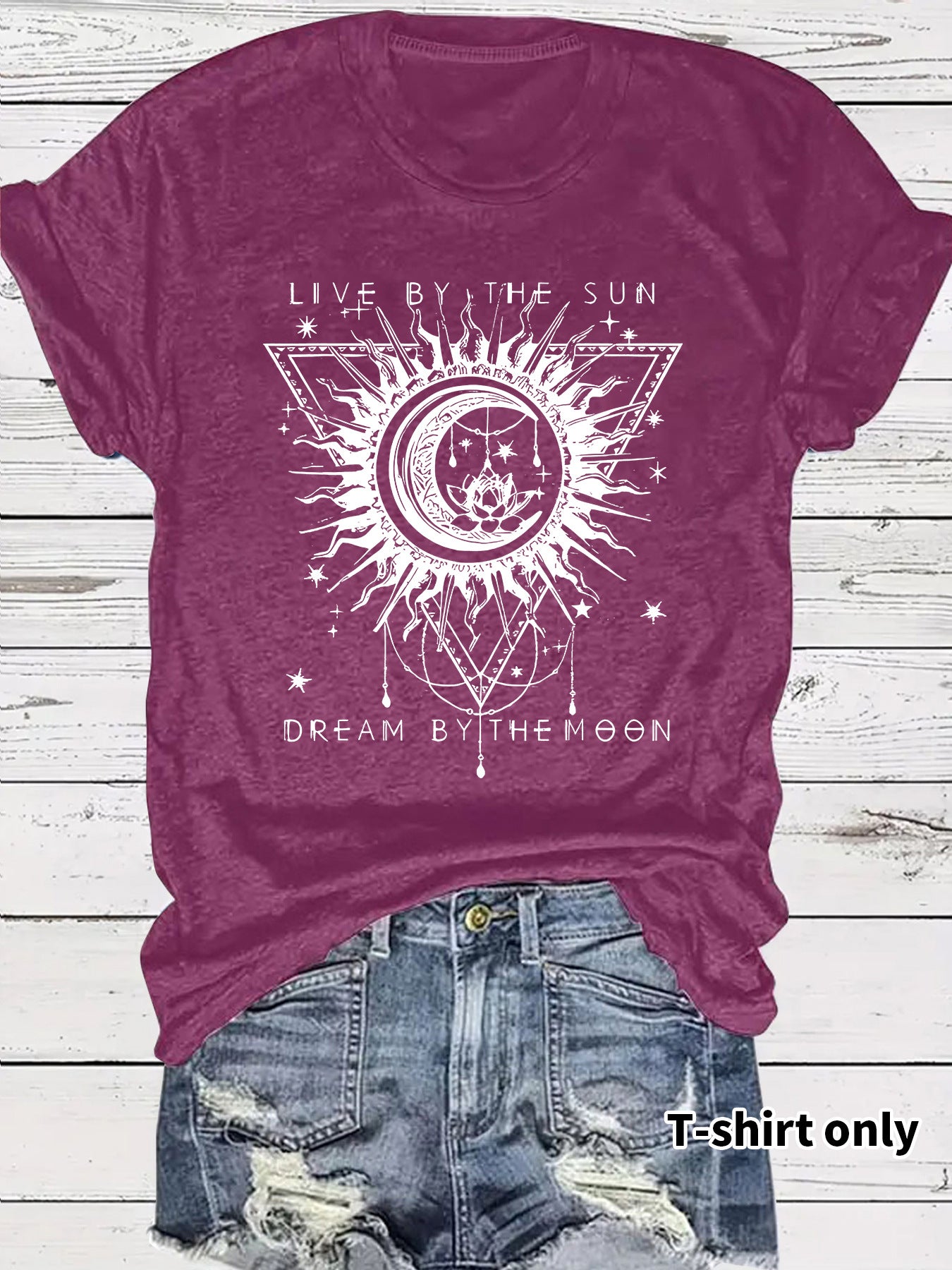 Live by the Sun Dream by the Moon Round Neck Loose Short Sleeved T-Shirt