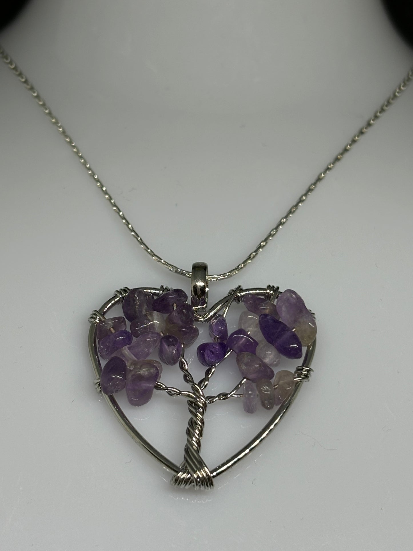 Sterling Silver Natural Stone Crystal Agate Chakra Life Tree Necklace