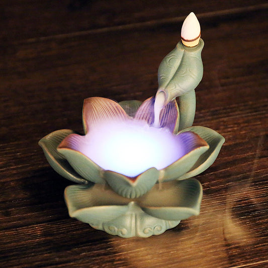 Creative Ceramic Lotus Incense Aromatherapy LED Colorful Light