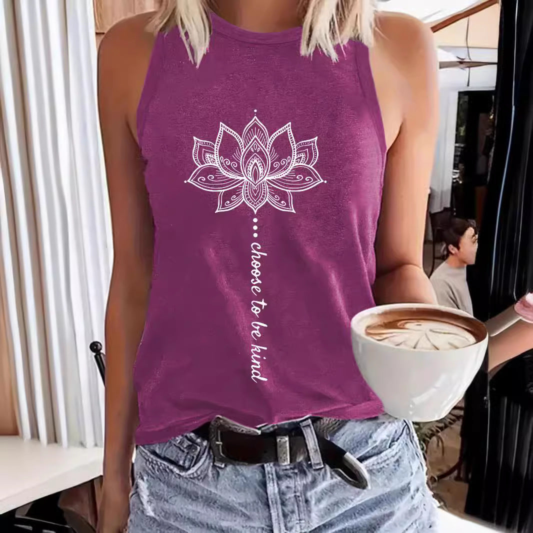 Choose To Be Kind - Lotus Print Sleeveless Top