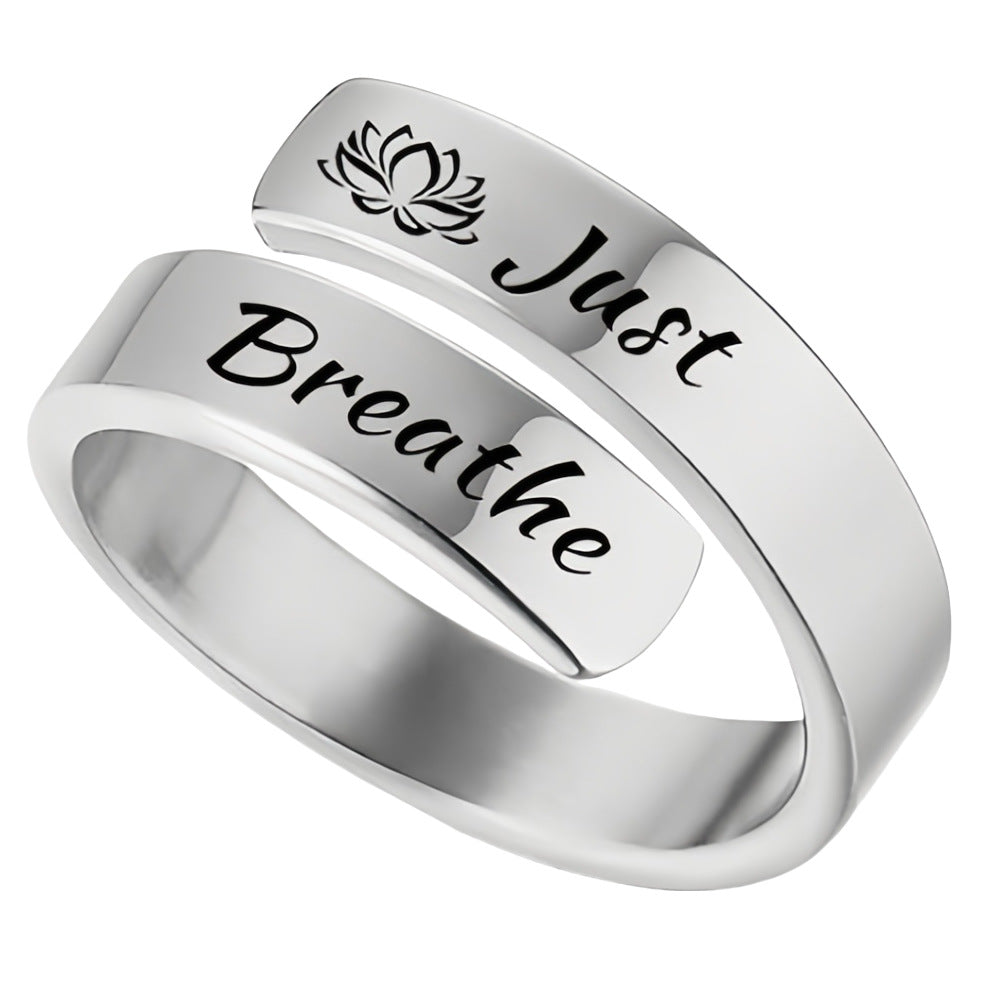 Just Breathe Open Wrap Ring Engraved Lotus Or Heart