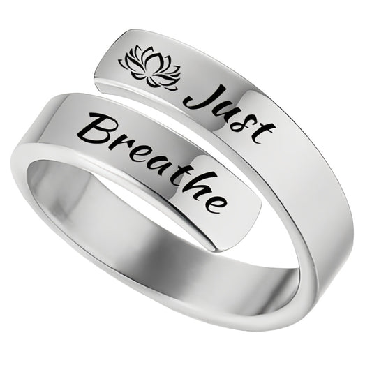 Just Breathe Open Wrap Ring Engraved Lotus Or Heart