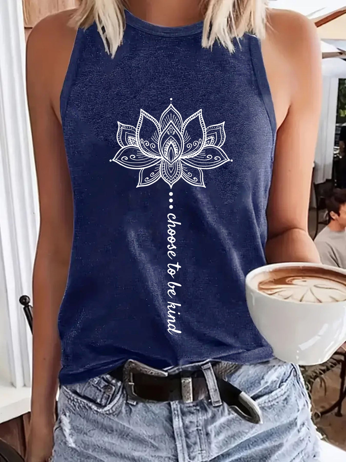 Choose To Be Kind - Lotus Print Sleeveless Top