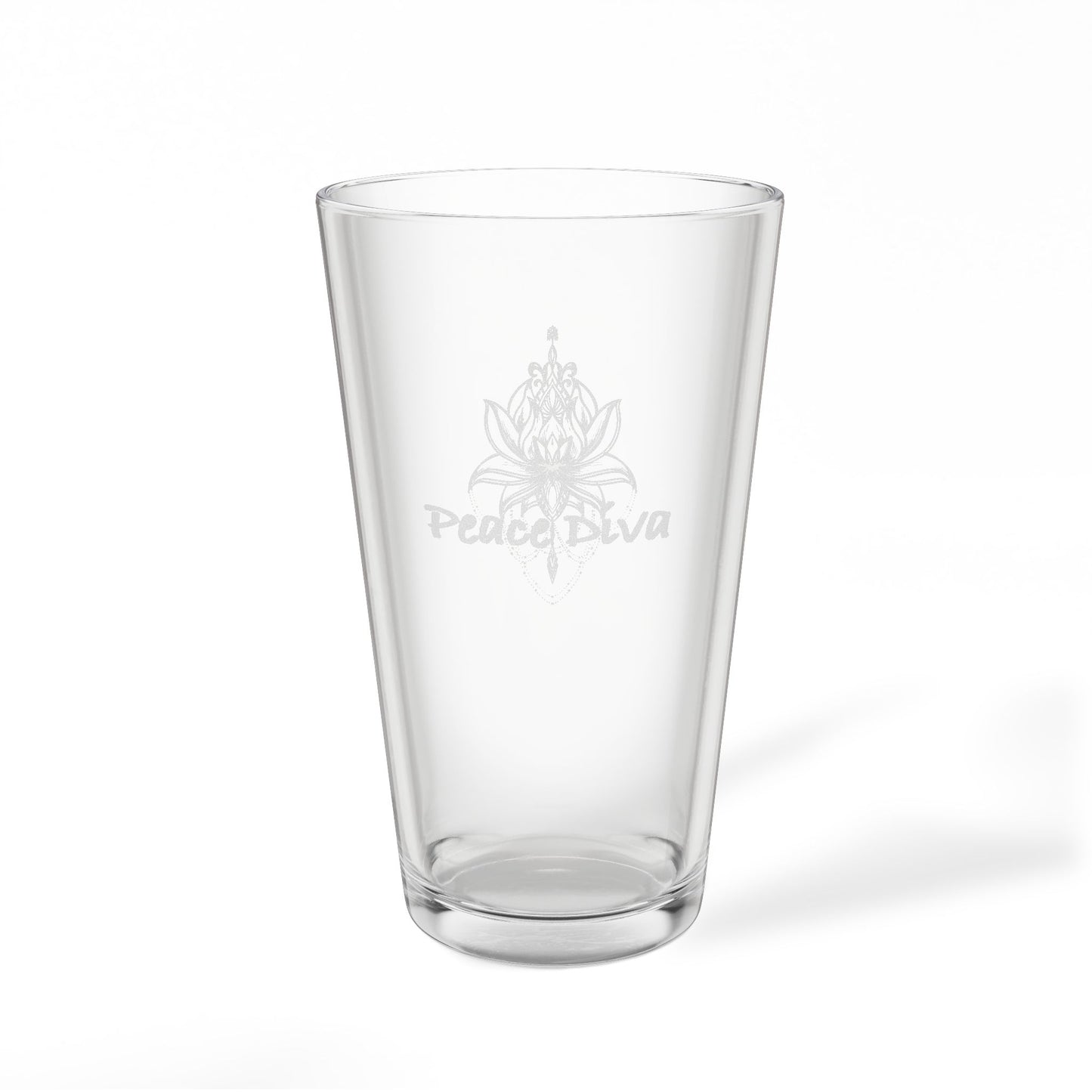 Engraved 16oz Pint Mixing Glass — Floral 'Peace & Love' Bar Glass