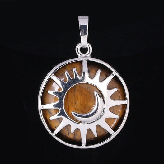 Sun & Moon Pendant Reiki Healing Natural Stone Necklace