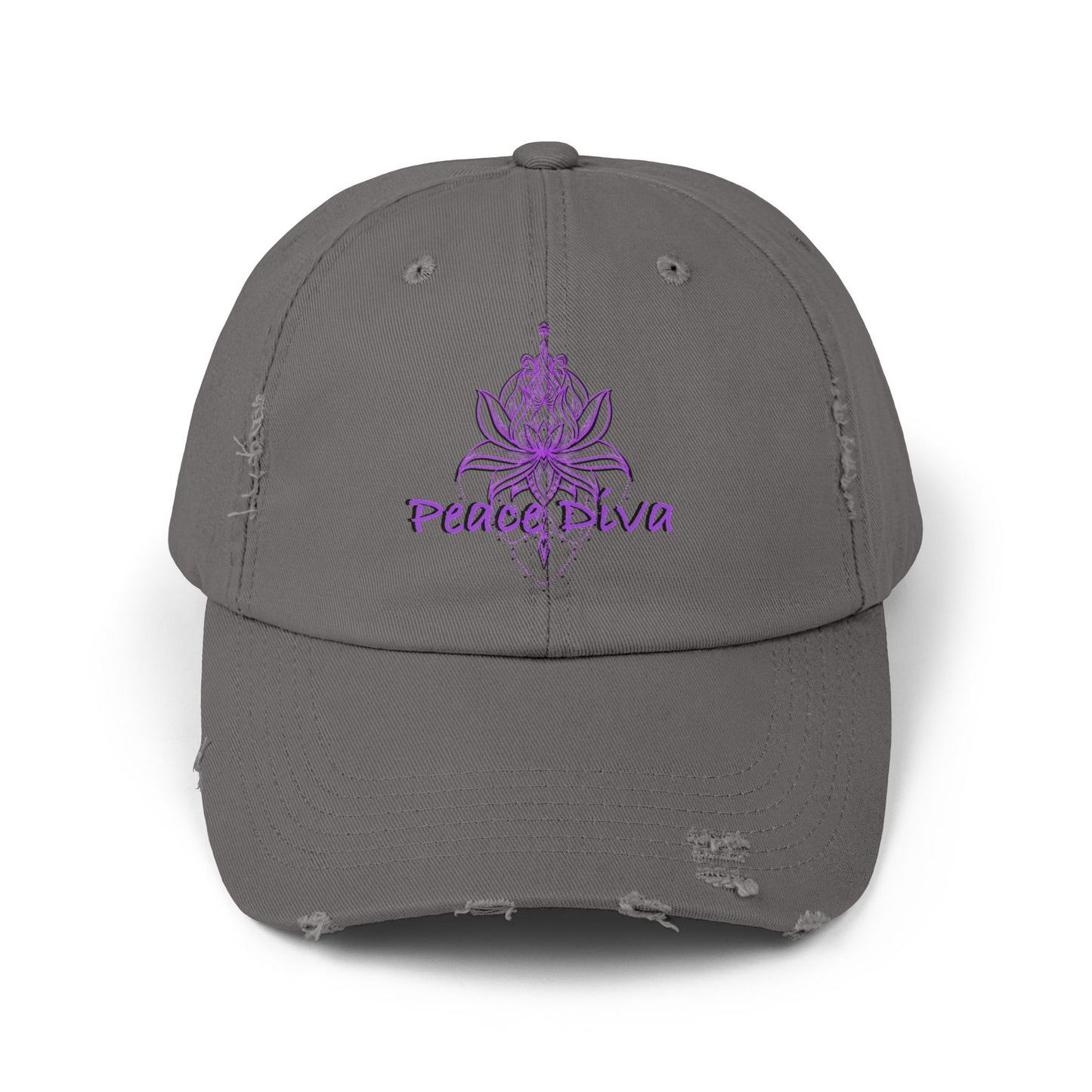 Distressed Cap — Purple Peace Diva Lotus Embroidered Hat