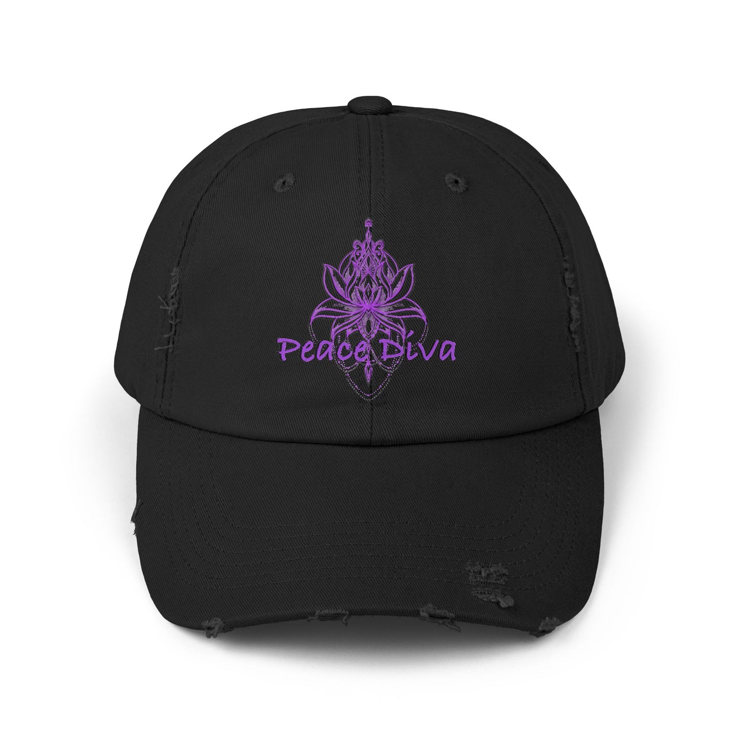 Distressed Cap — Purple Peace Diva Lotus Embroidered Hat