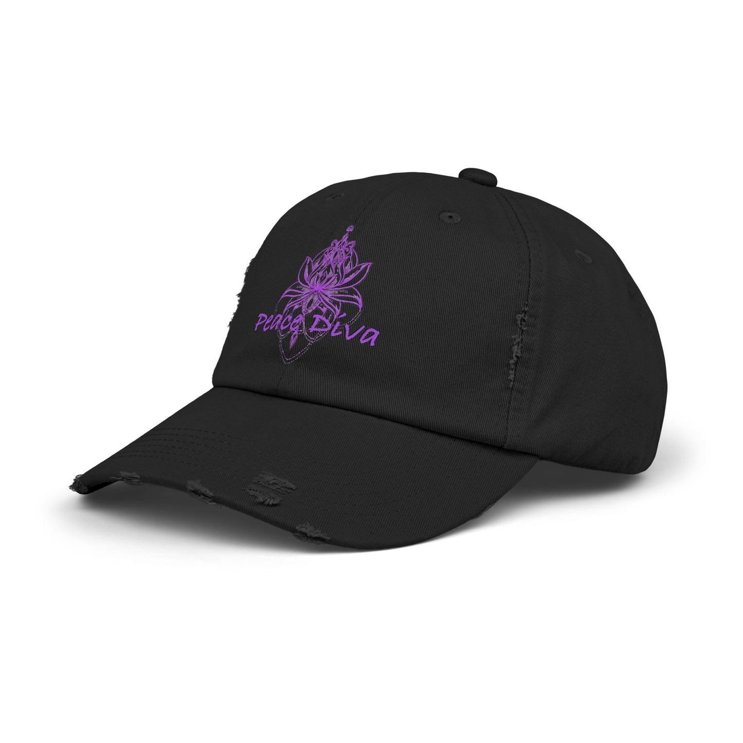 Distressed Cap — Purple Peace Diva Lotus Embroidered Hat