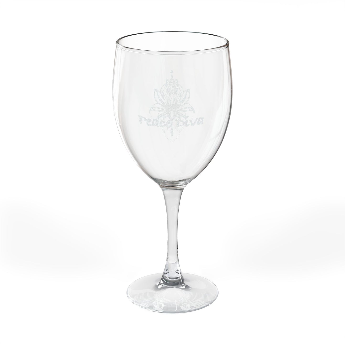 Stemmed Wine Glass, Peace Diva Engraving