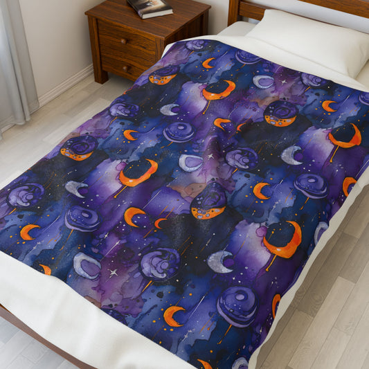 Peace Diva Plush Blanket — Cosmic Moon & Planets Galaxy Throw
