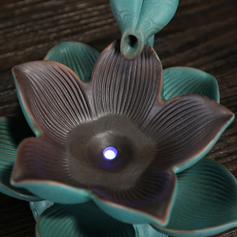 Creative Ceramic Lotus Incense Aromatherapy LED Colorful Light