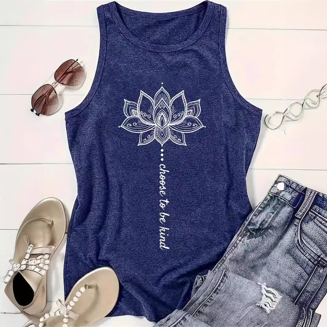 Choose To Be Kind - Lotus Print Sleeveless Top