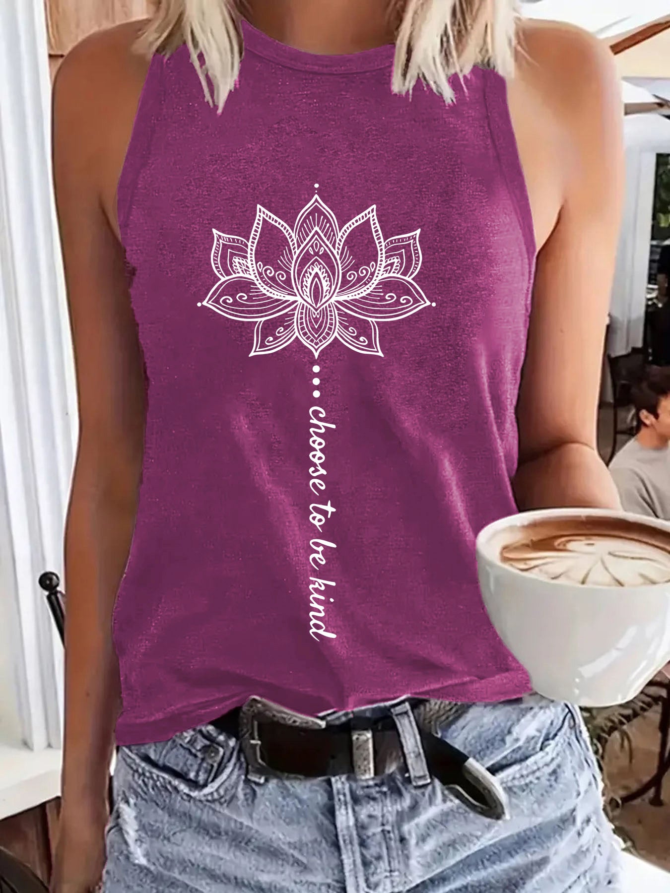 Choose To Be Kind - Lotus Print Sleeveless Top