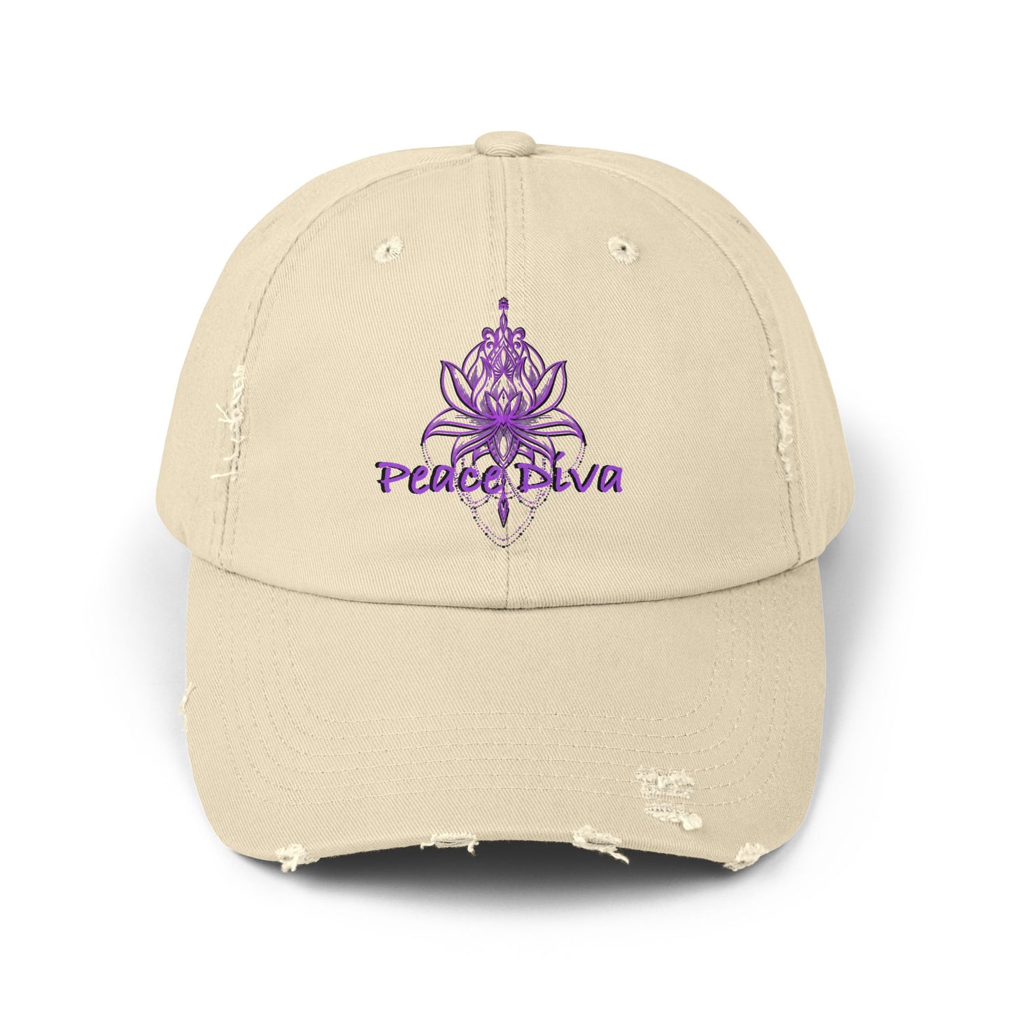 Distressed Cap — Purple Peace Diva Lotus Embroidered Hat