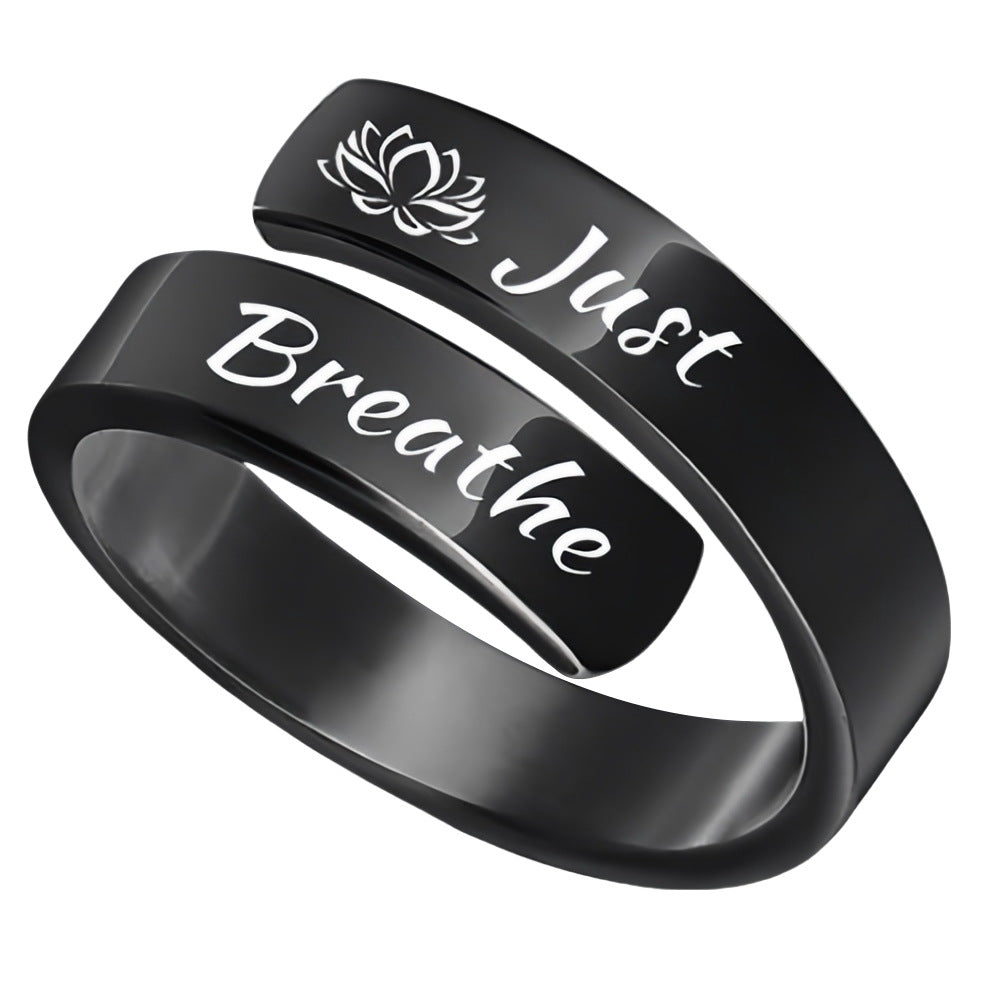 Just Breathe Open Wrap Ring Engraved Lotus Or Heart