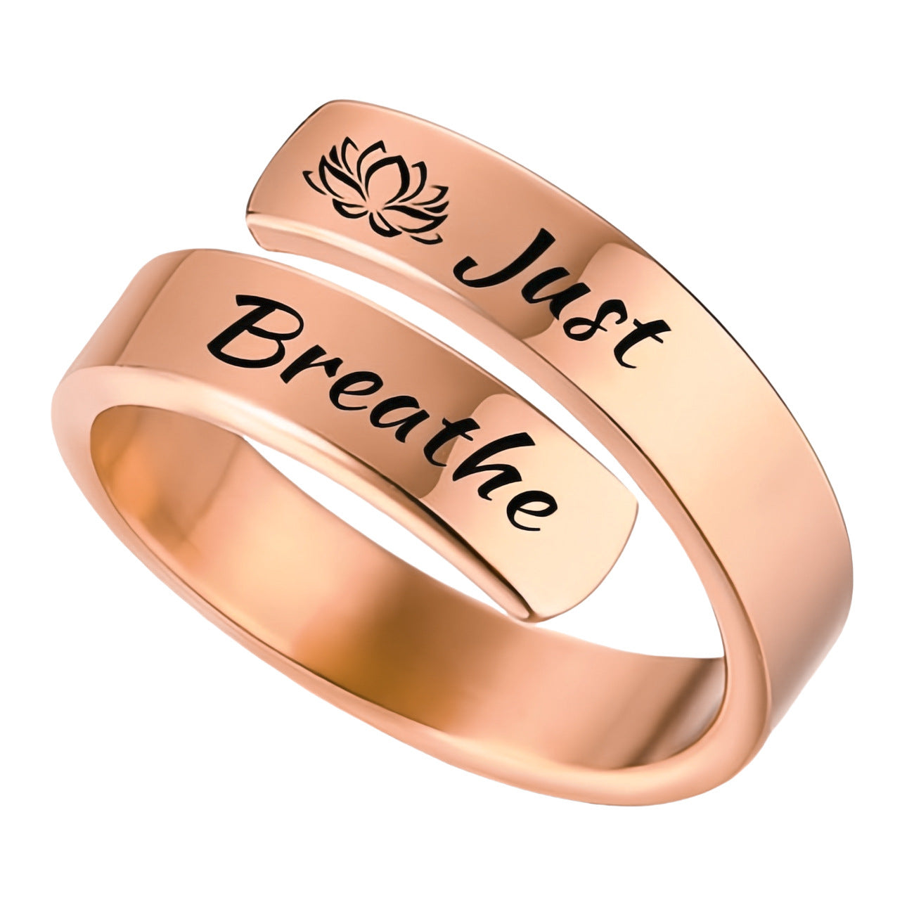 Just Breathe Open Wrap Ring Engraved Lotus Or Heart