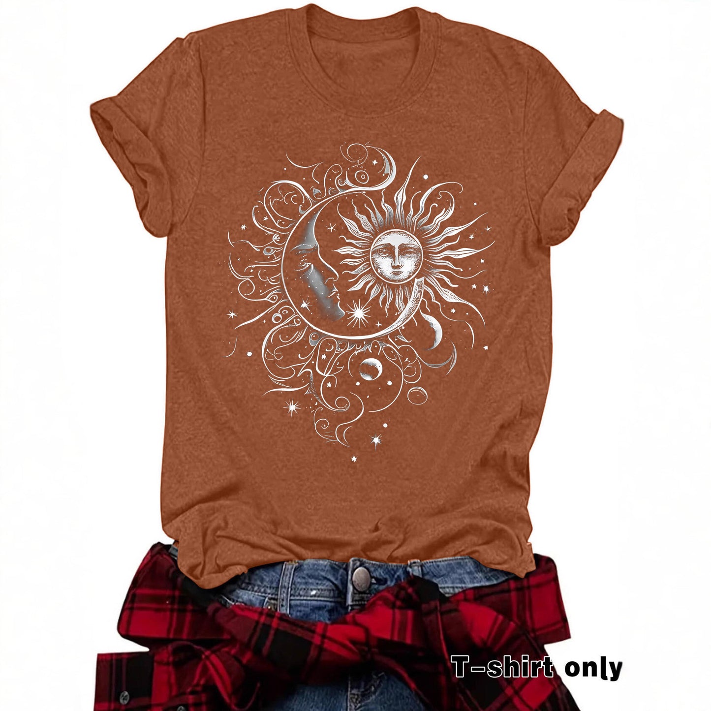 Sun and Moon Design T-Shirt Short Sleeved