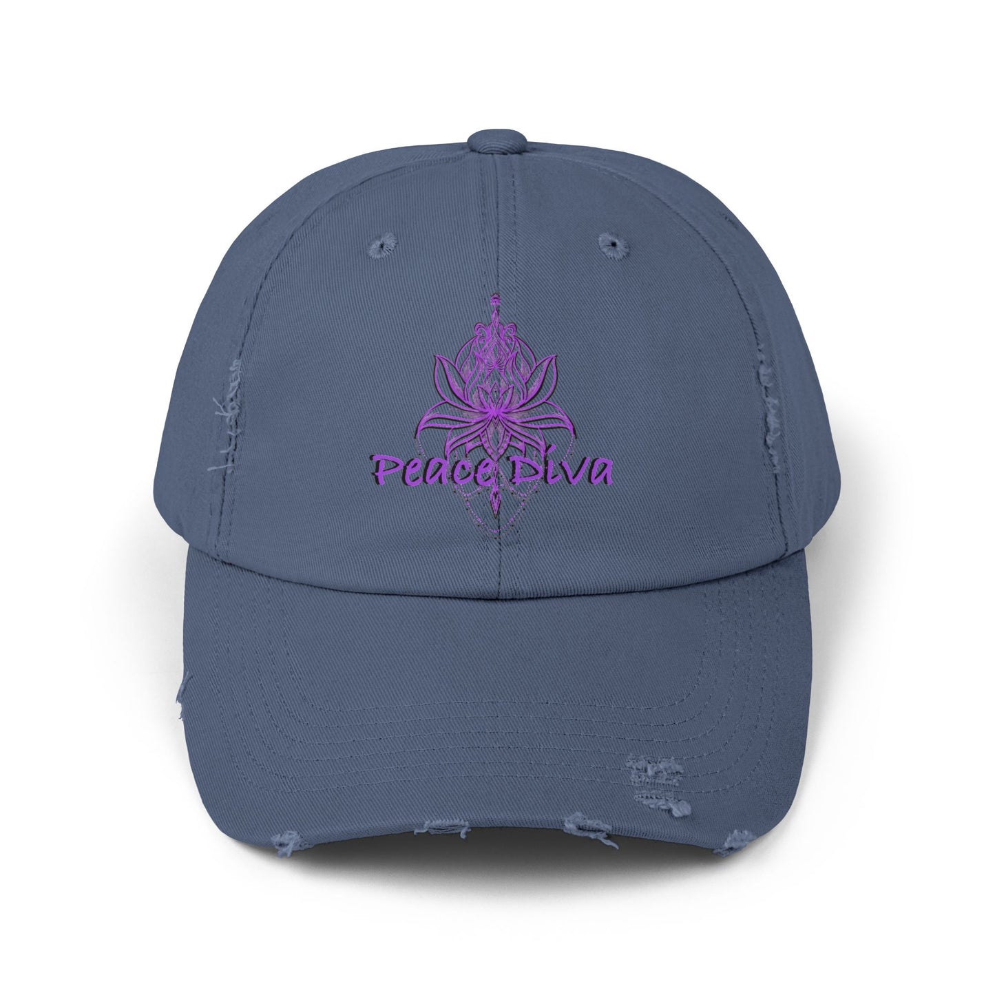 Distressed Cap — Purple Peace Diva Lotus Embroidered Hat