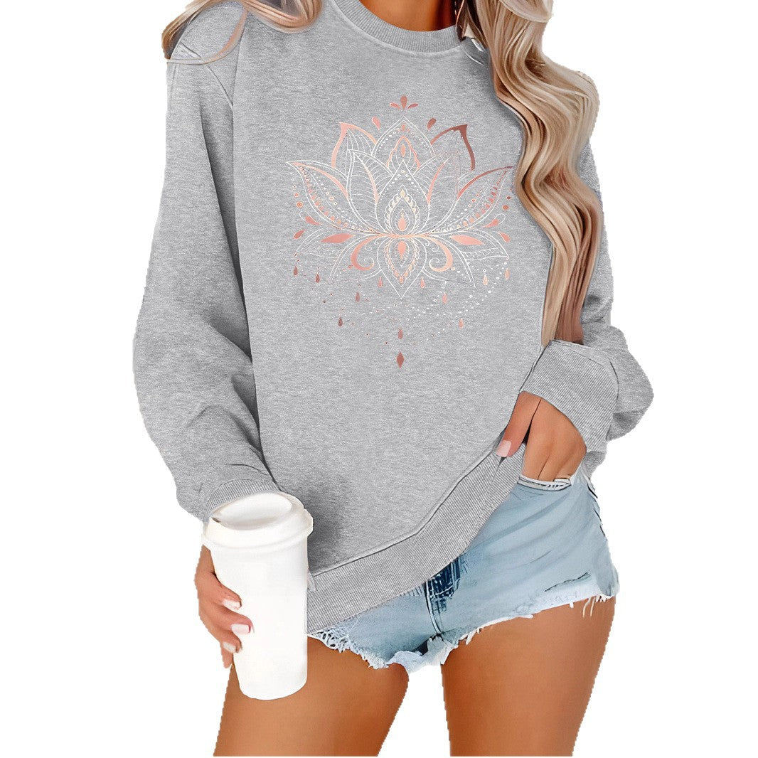 Lotus Print Casual Long Sleeved Sweatshirt