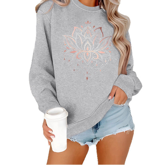 Lotus Print Casual Long Sleeved Sweatshirt