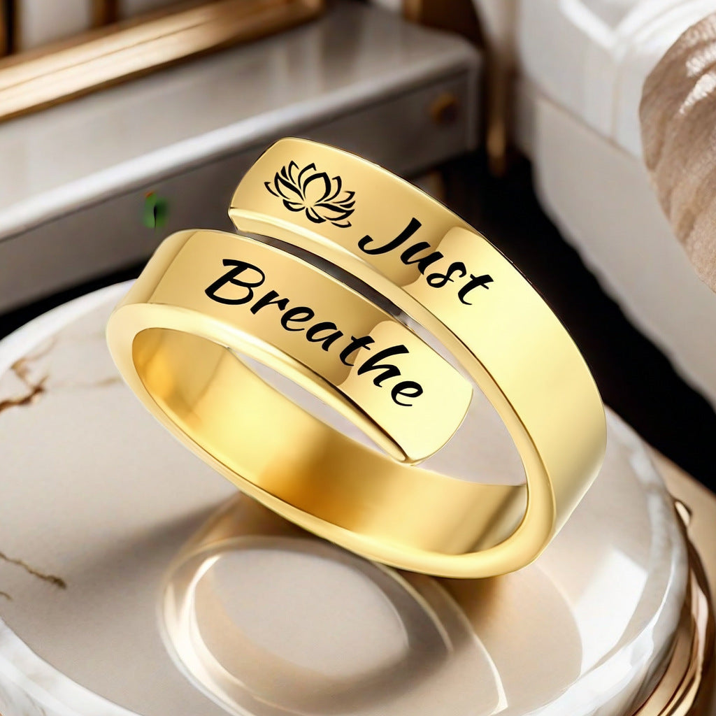 Just Breathe Open Wrap Ring Engraved Lotus Or Heart