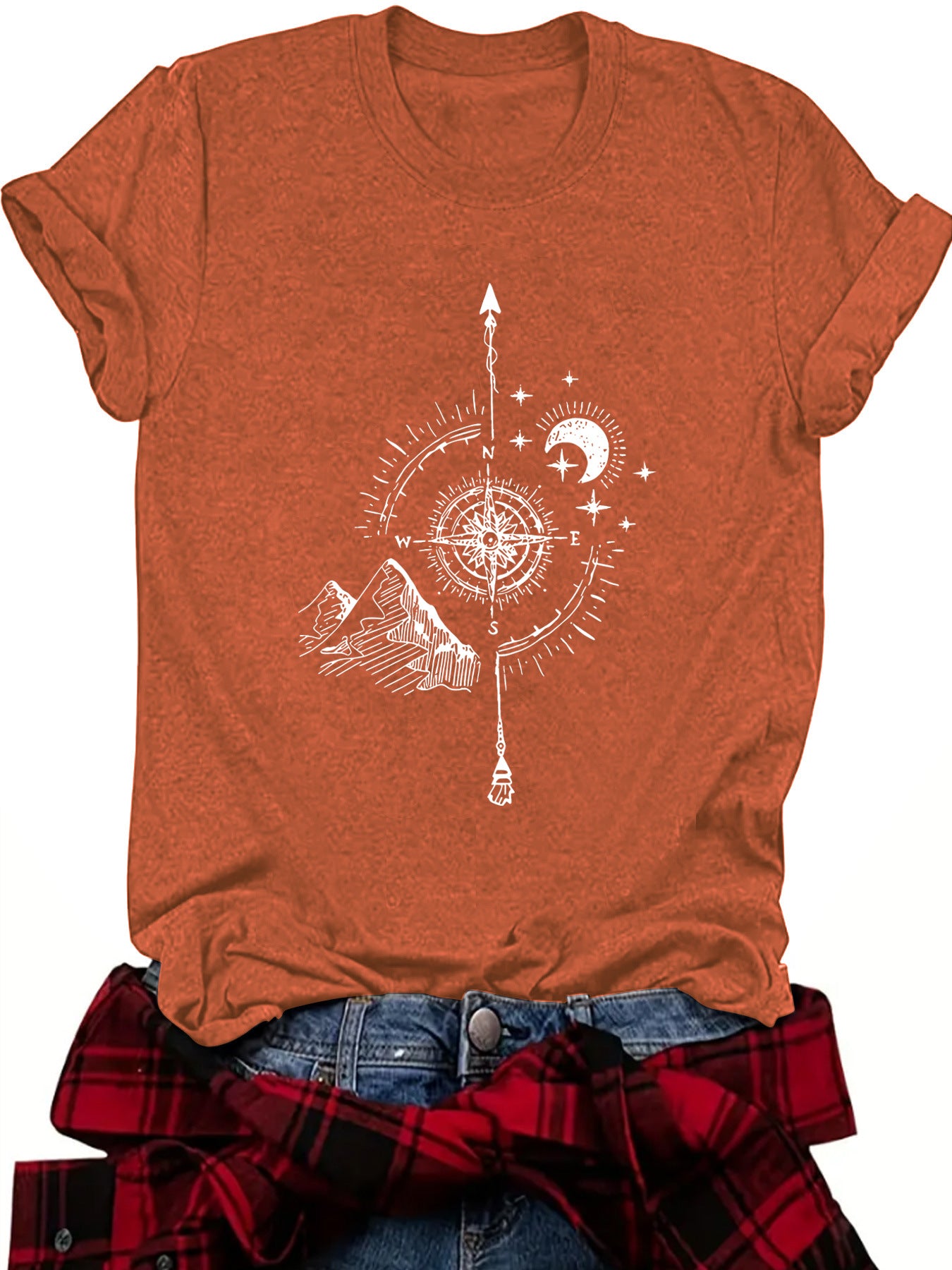 Compass Moon Mountain Peak Short Sleeve Shirt