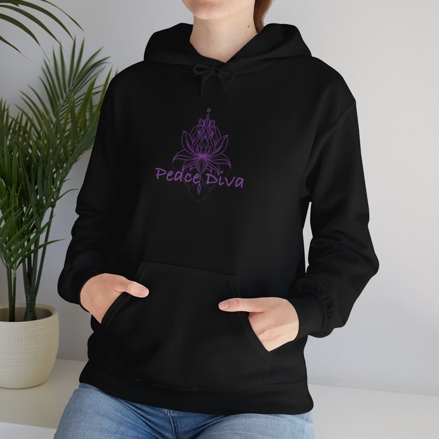 Peace Diva Hooded Sweatshirt - Unisex Heavy Blend™ - Cozy & Chic for Mindfulness and Self-Expression