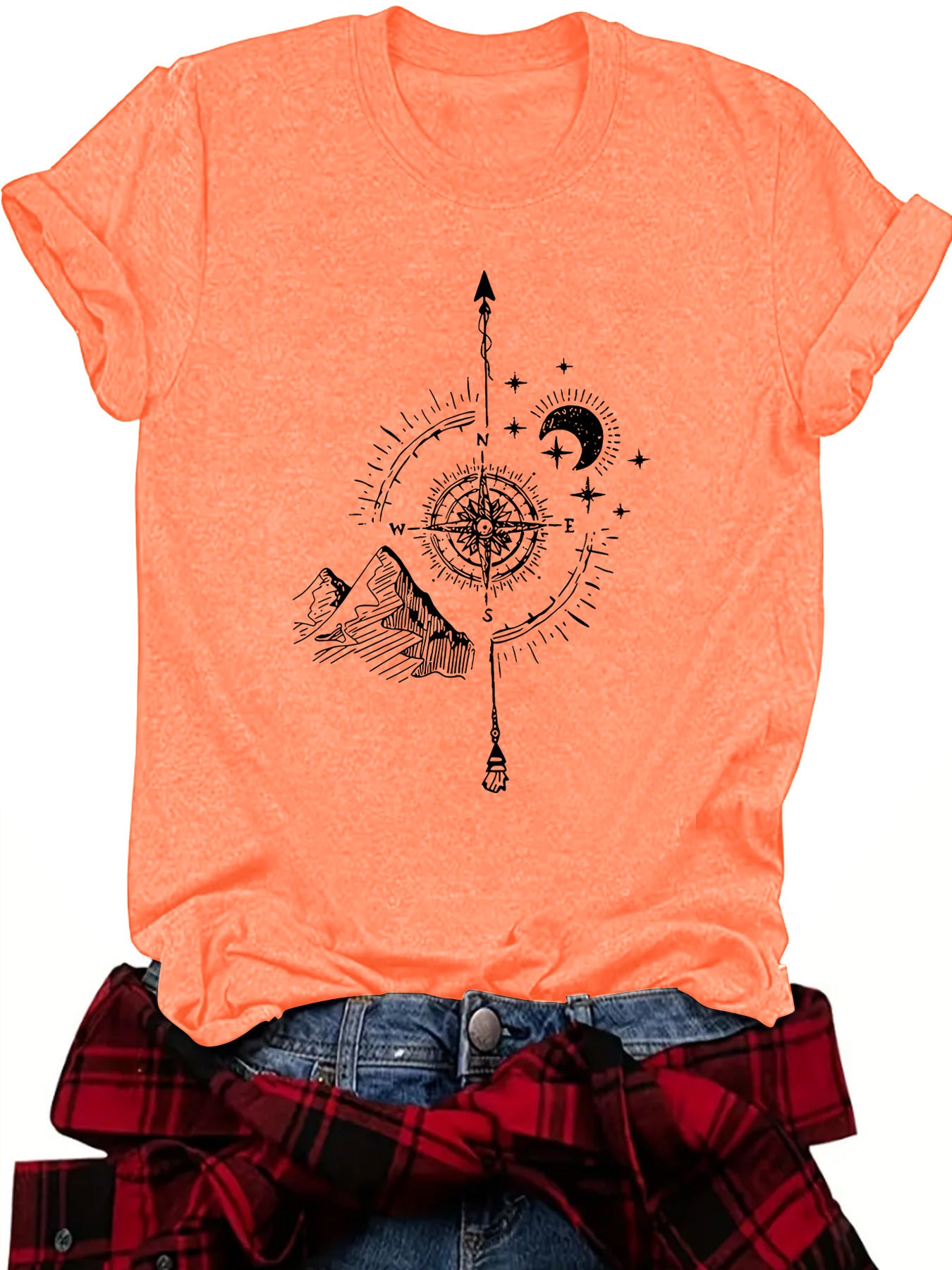 Compass Moon Mountain Peak Short Sleeve Shirt