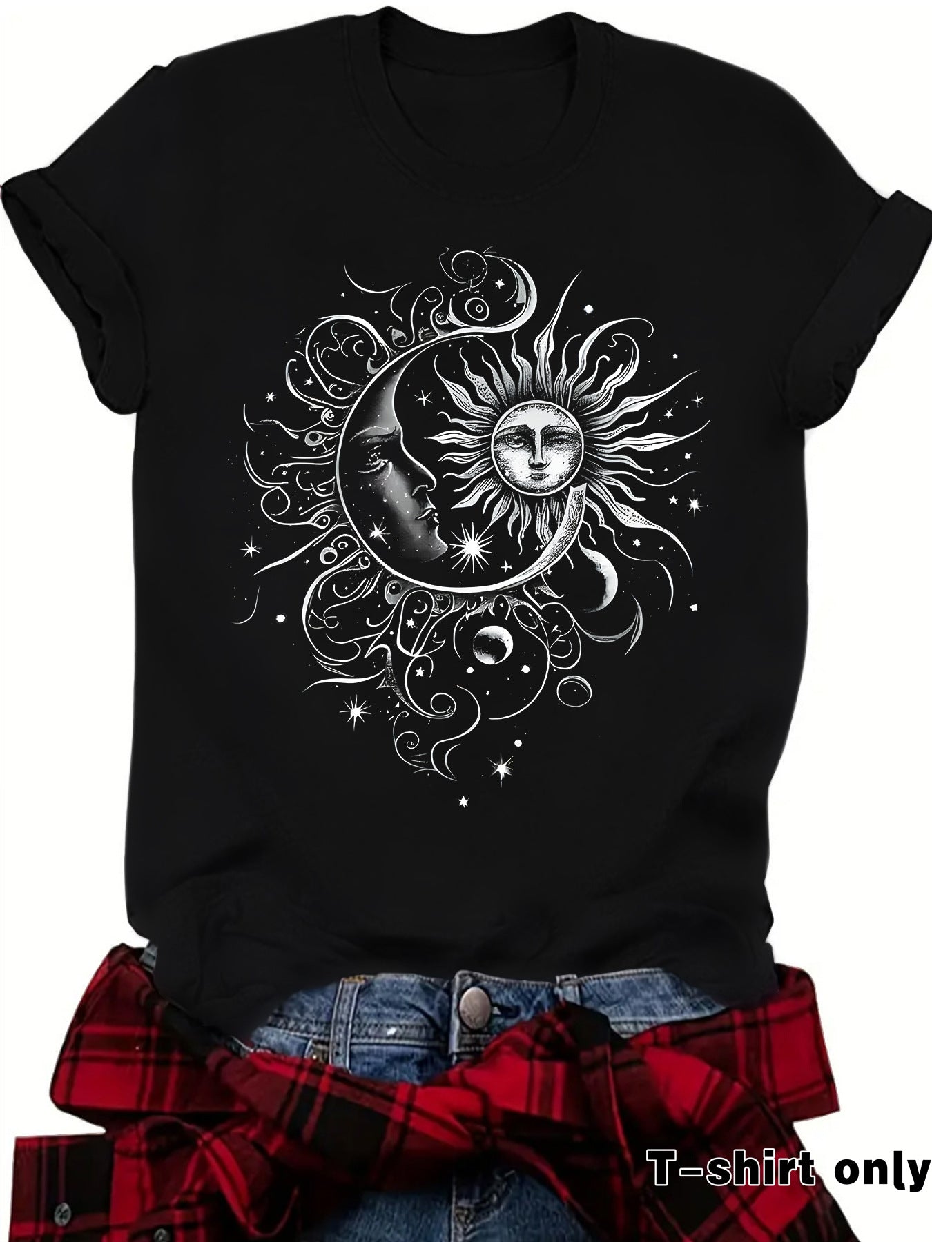 Sun and Moon Design T-Shirt Short Sleeved
