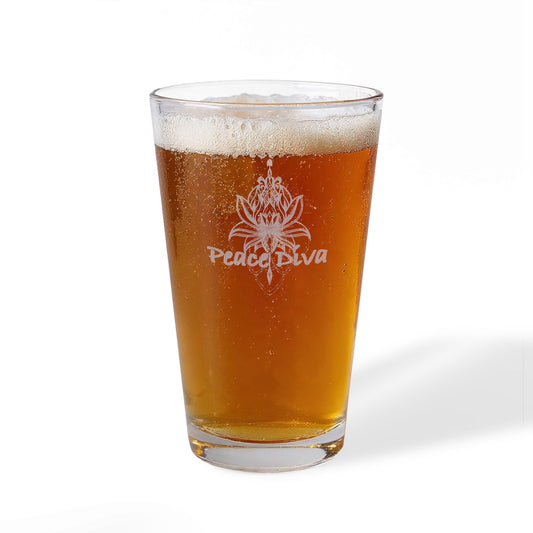Engraved 16oz Pint Mixing Glass — Floral 'Peace & Love' Bar Glass