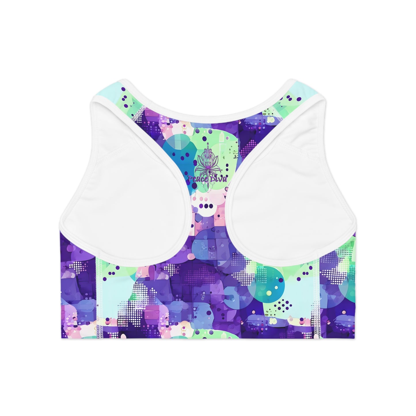 Peace Diva Vibrant Sports Bra for Active Women - Abstract Purple Design