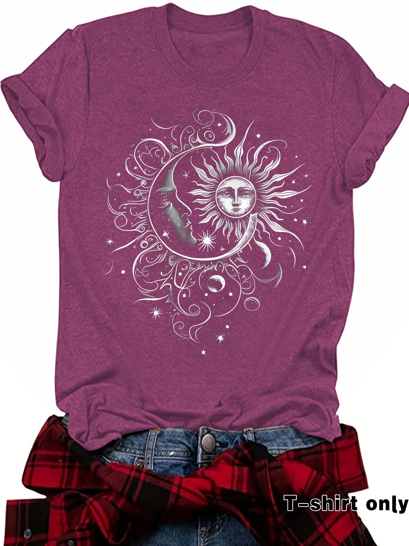 Sun and Moon Design T-Shirt Short Sleeved