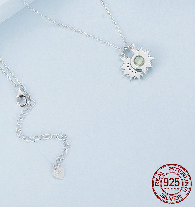 Silver Charm Sparkling Sun Moon Necklaces 925 Pure Silver Clavicle Chain