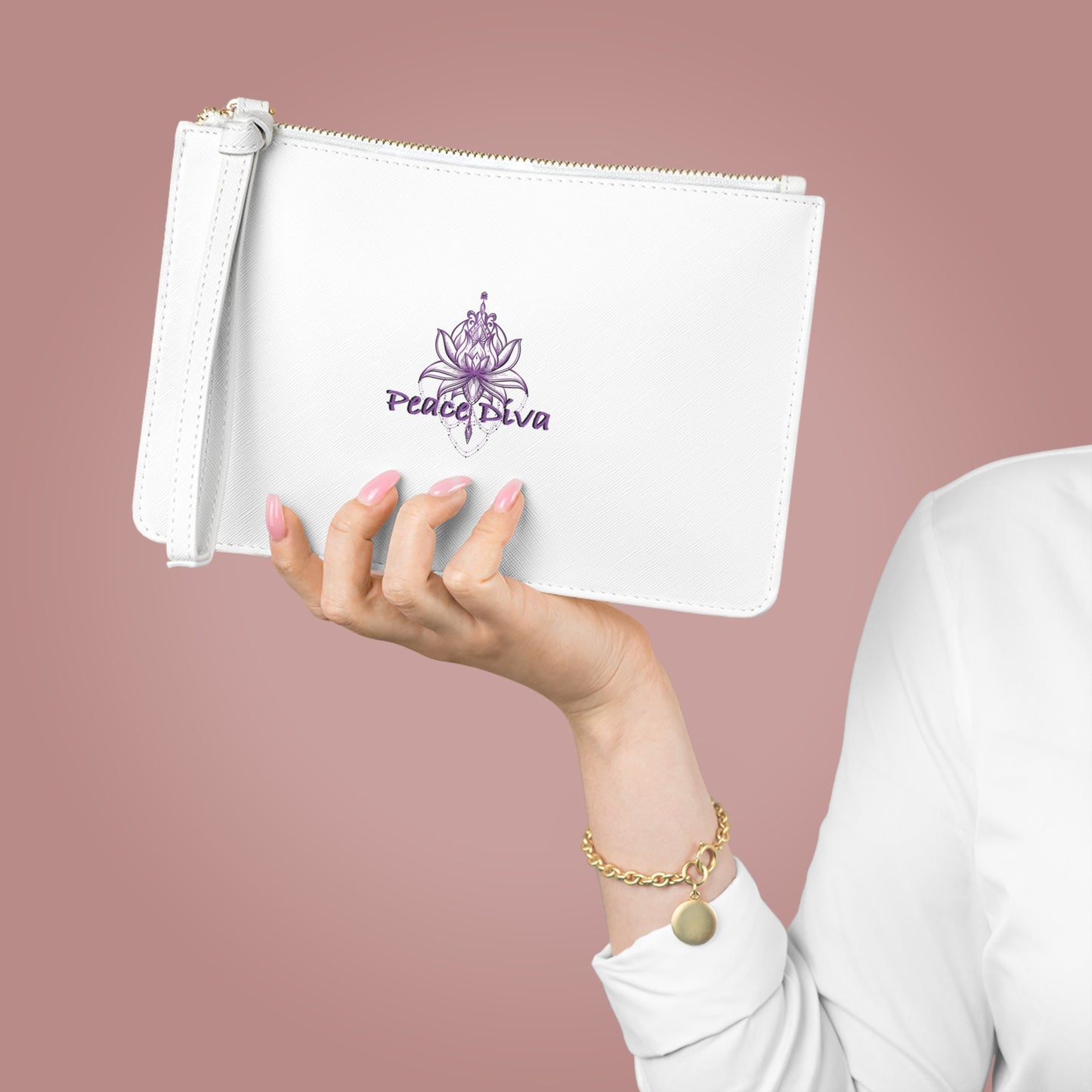 Lotus Peace Diva Clutch Bag — Purple Floral Wristlet Purse