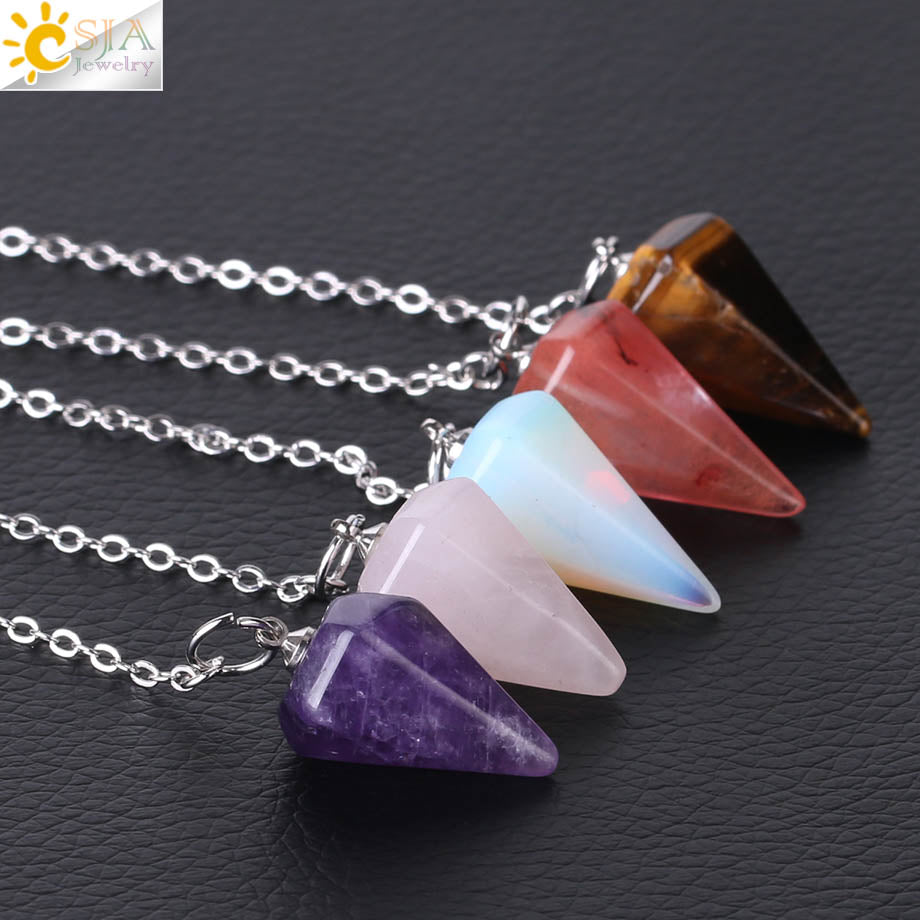Reiki Meditation Pendulum Natural Stone Amulet Healing Crystal Pendant