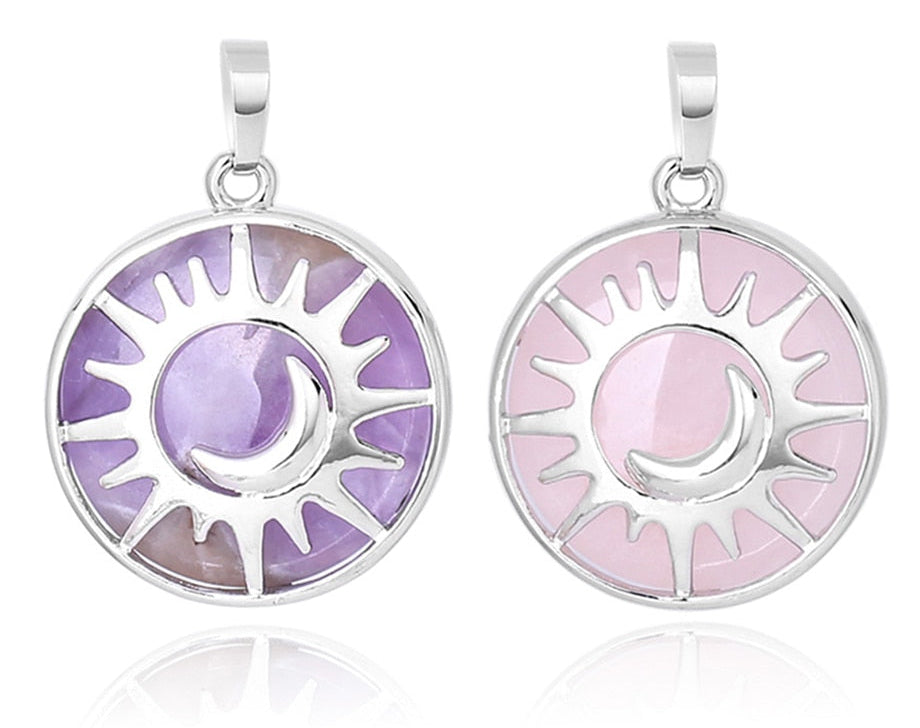 Sun & Moon Pendant Reiki Healing Natural Stone Necklace