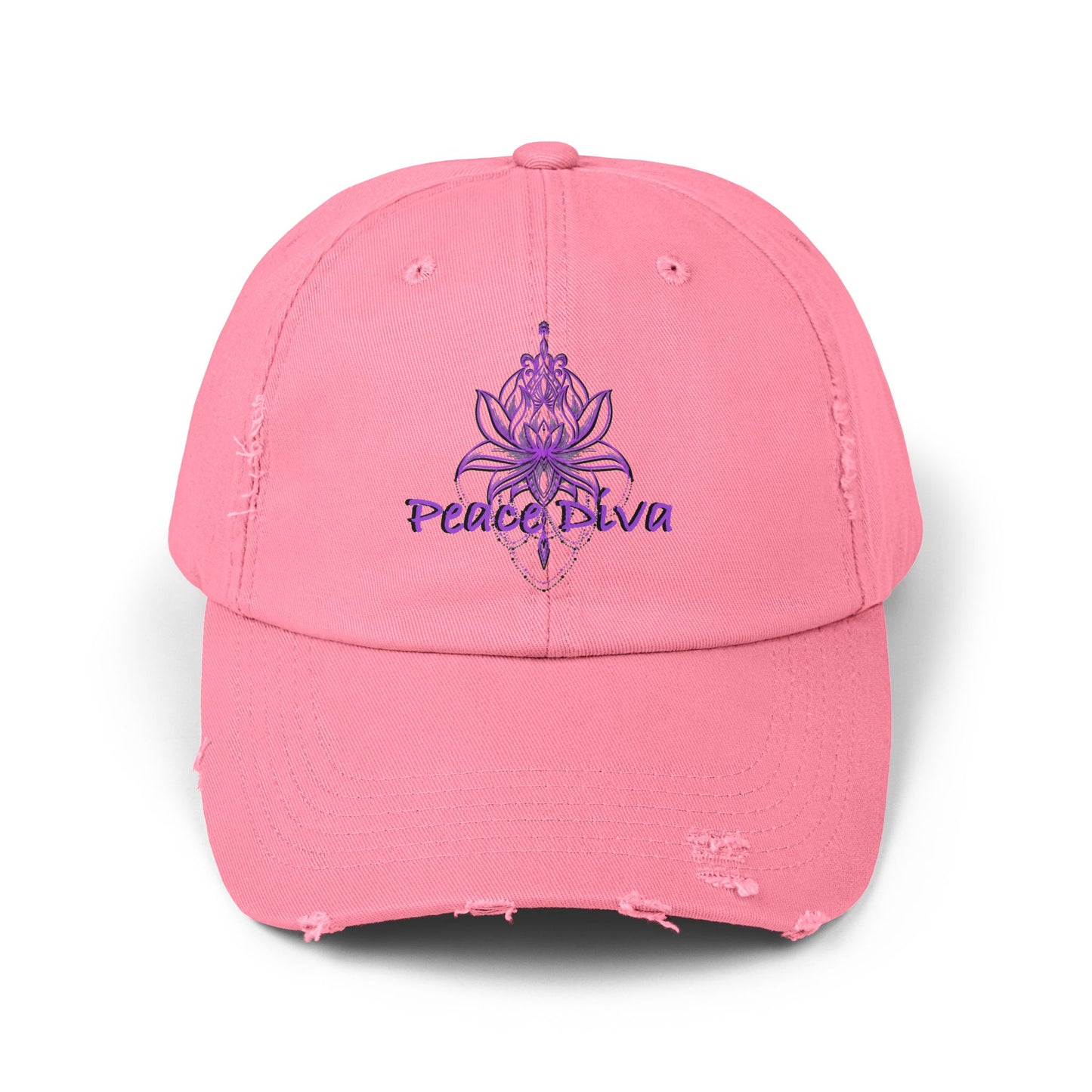 Distressed Cap — Purple Peace Diva Lotus Embroidered Hat