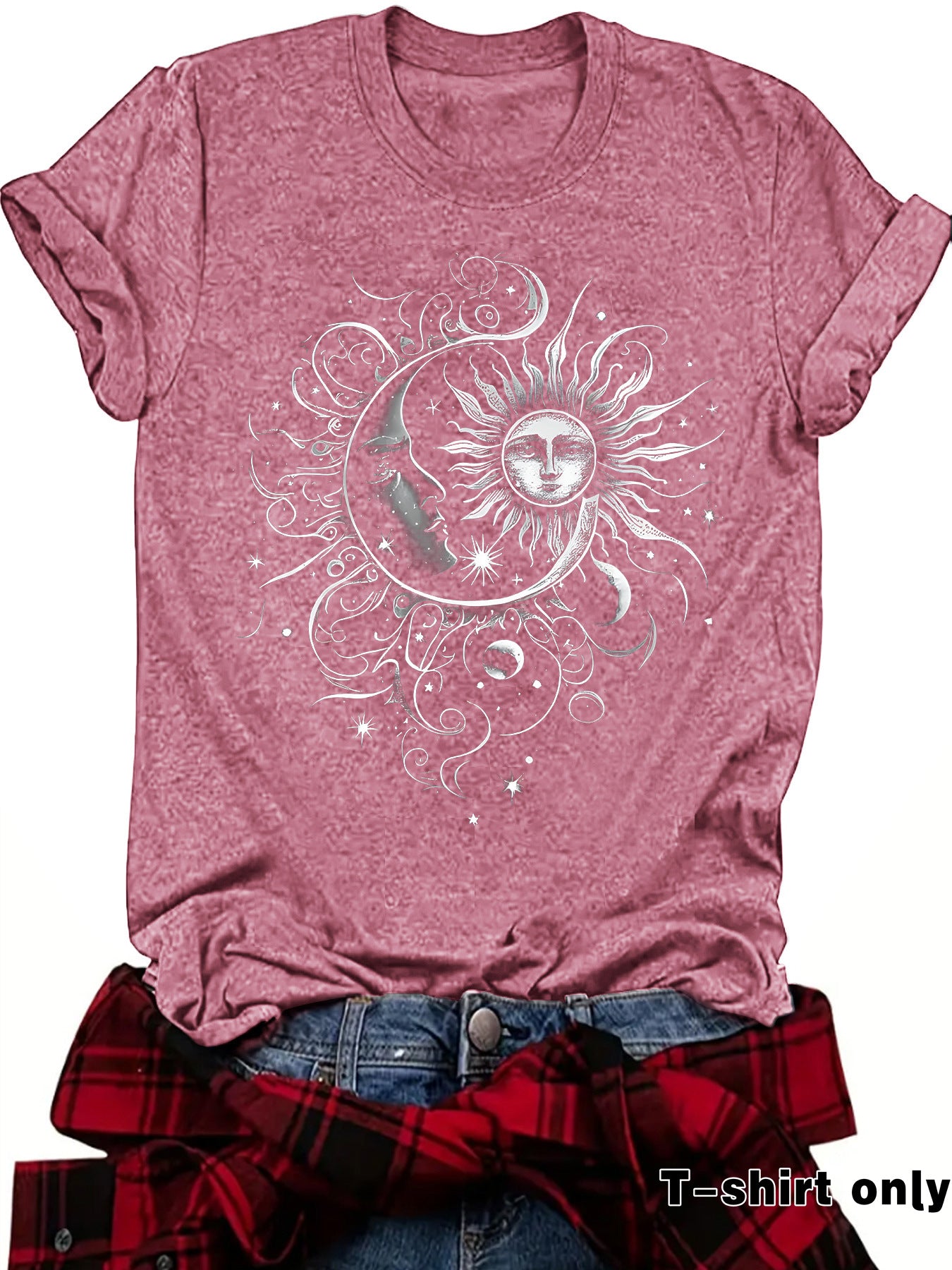 Sun and Moon Design T-Shirt Short Sleeved