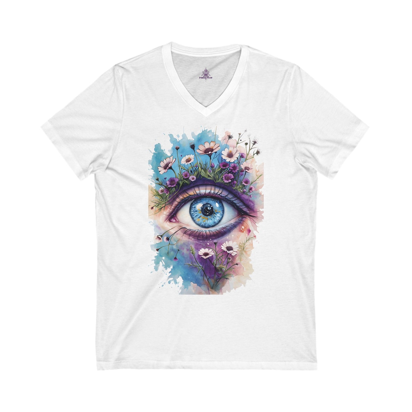 Peace Diva Floral Eye V-Neck Tee | Boho Style Unisex Jersey Shirt