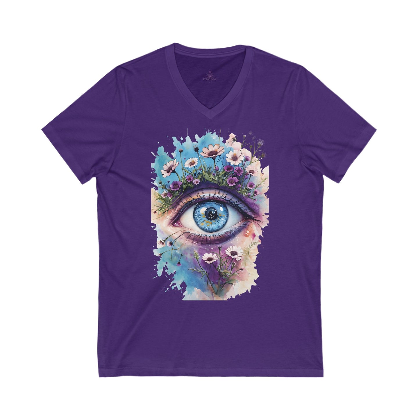 Peace Diva Floral Eye V-Neck Tee | Boho Style Unisex Jersey Shirt