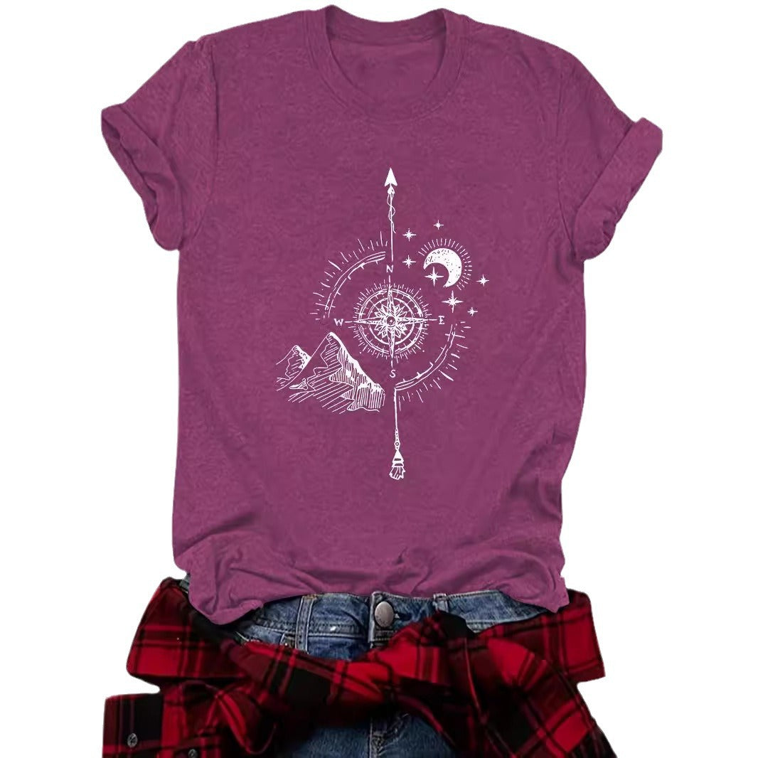 Compass Moon Mountain Peak Short Sleeve Shirt