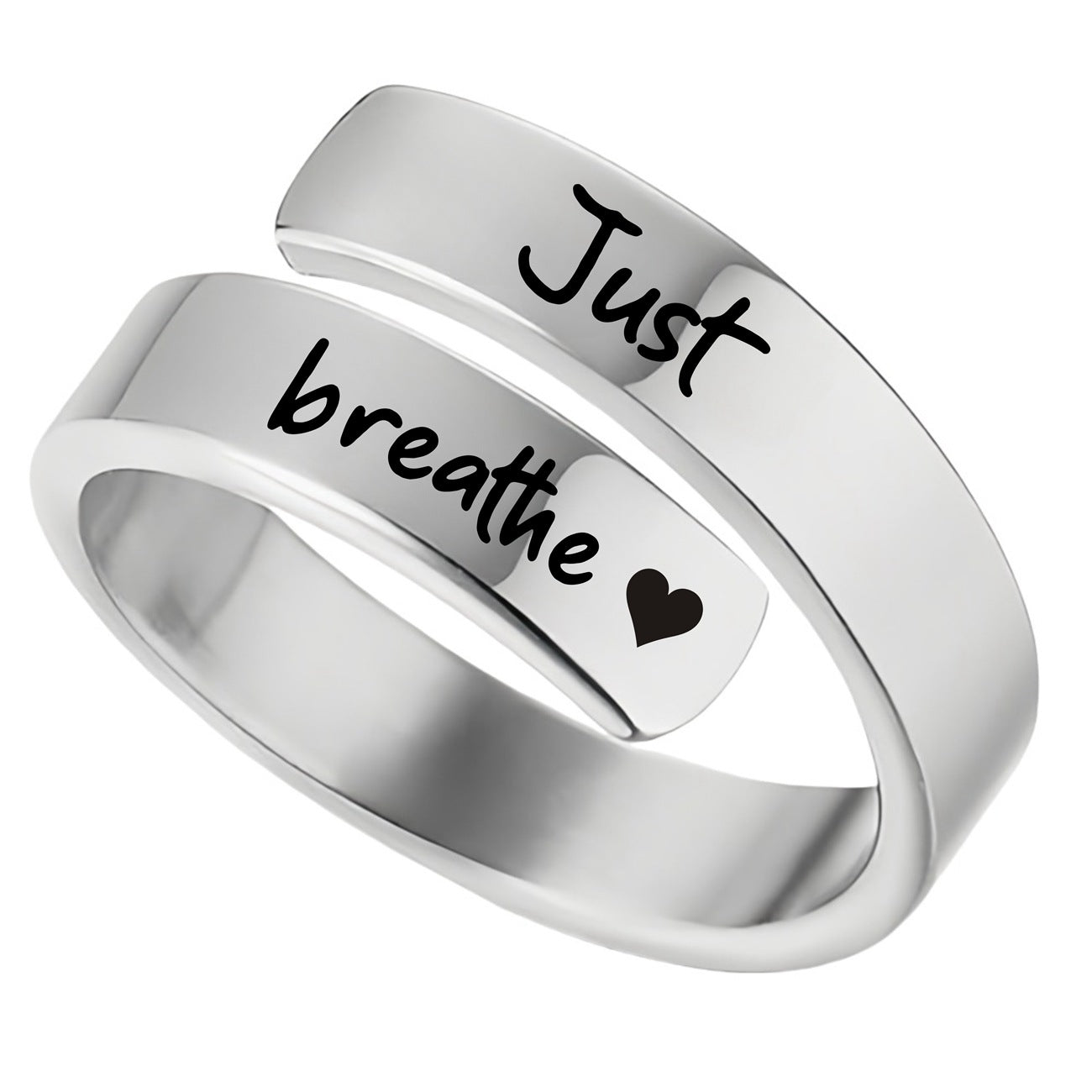 Just Breathe Open Wrap Ring Engraved Lotus Or Heart