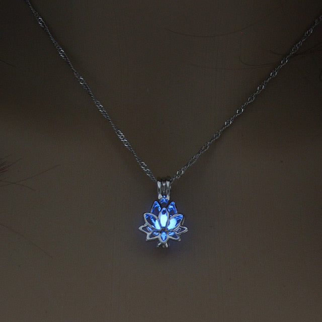 Luminous Glow In The Dark Moon Lotus Flower Shaped Pendant Necklace For Women