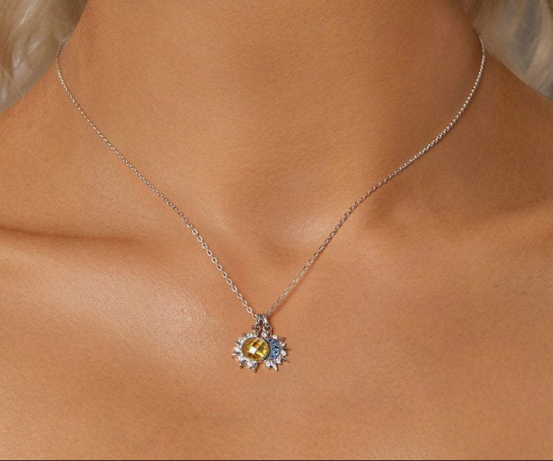 Silver Charm Sparkling Sun Moon Necklaces 925 Pure Silver Clavicle Chain