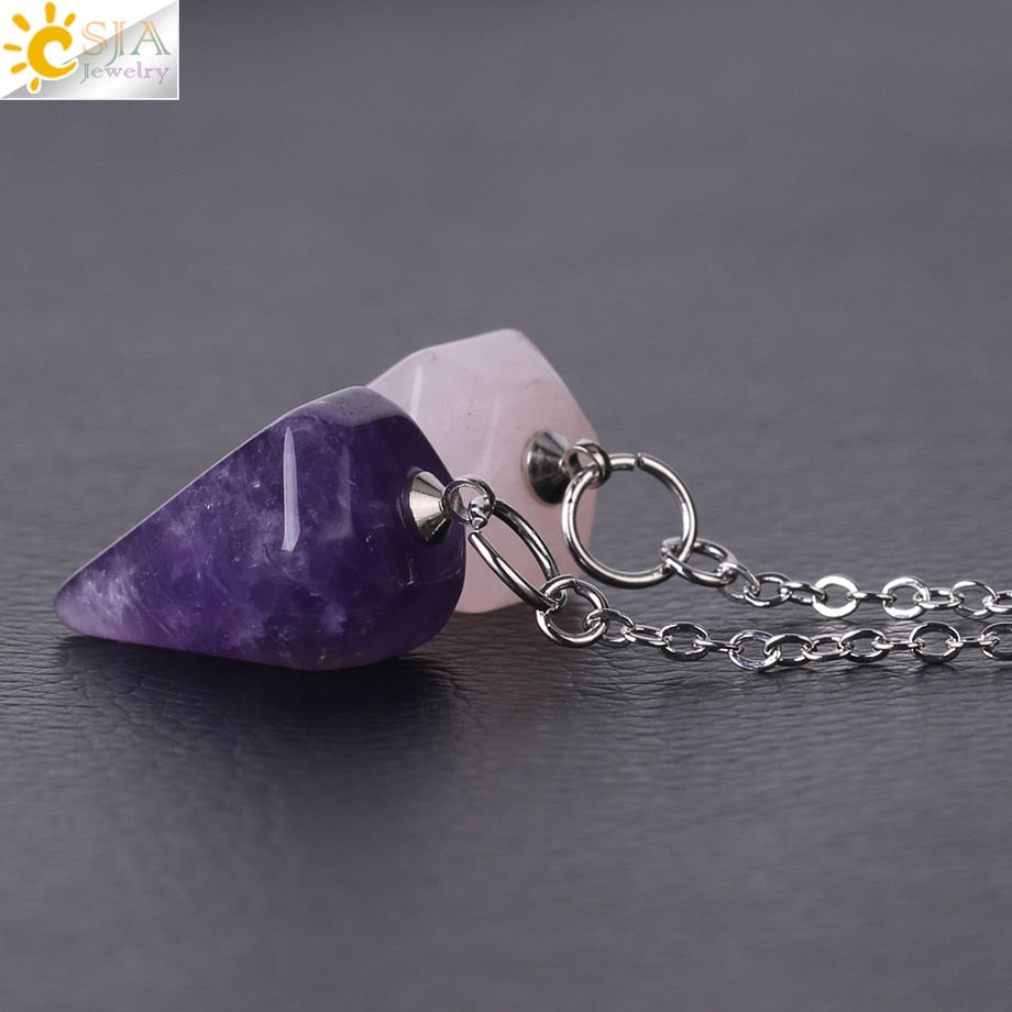 Reiki Meditation Pendulum Natural Stone Amulet Healing Crystal Pendant
