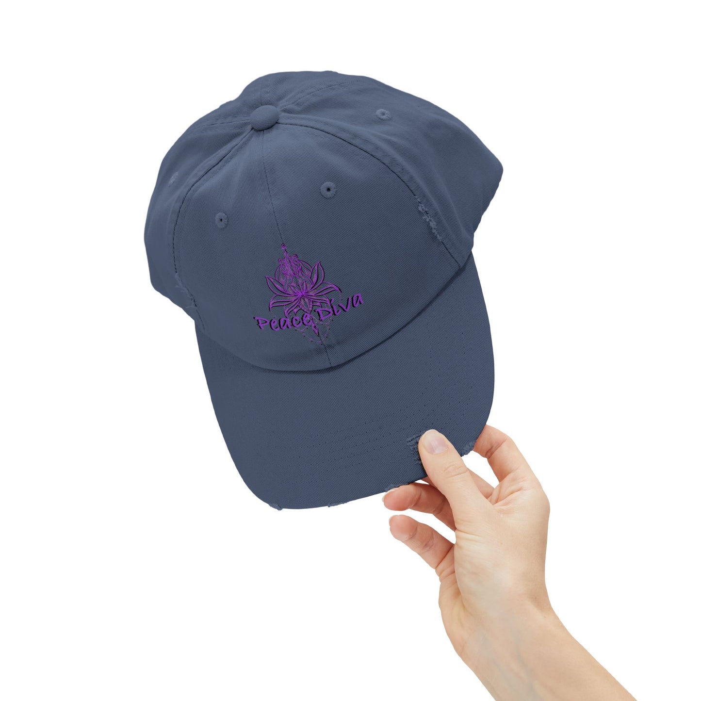 Distressed Cap — Purple Peace Diva Lotus Embroidered Hat