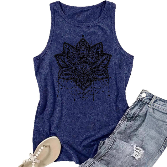 Lotus Print Sleeveless Racerback Top